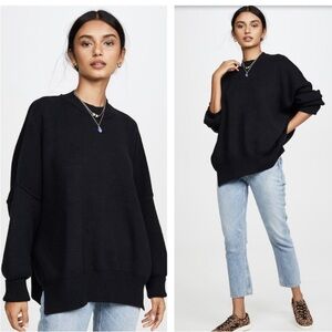 Free People Easy Street Tunic Oversized Slouchy Sweater Rib Knit in Black XS